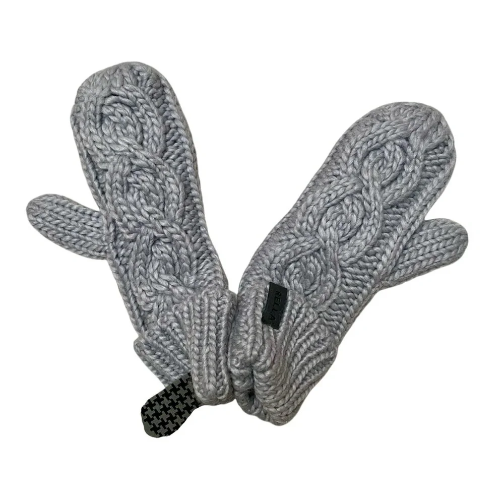 Rella Merino Wool Cable Knit Mittens NWT Gray Fleece Lined One Size